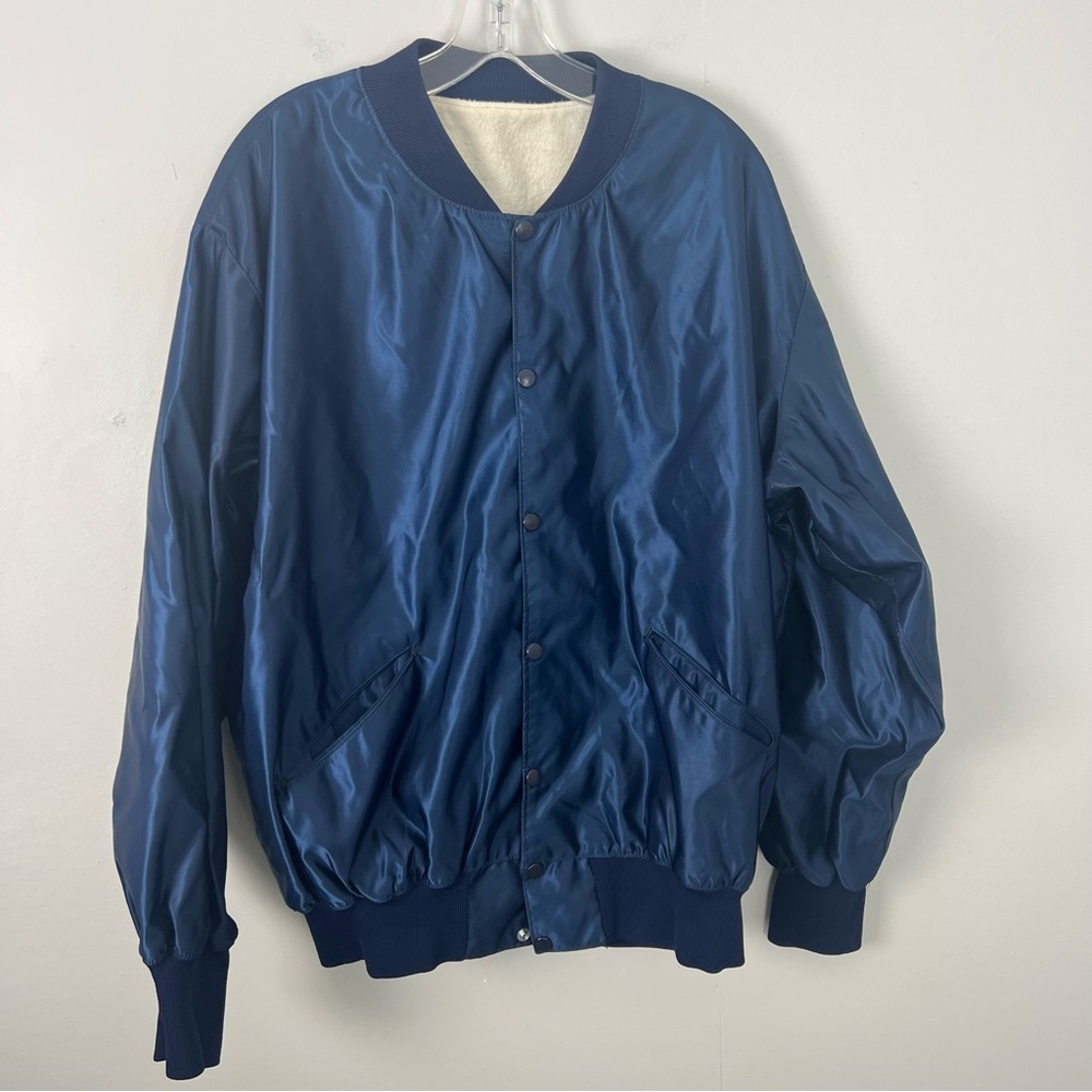 Men's Satin Navy Blue Bomber Baseball Jacket